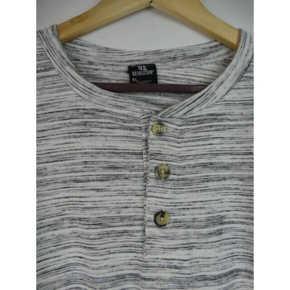 OT Revolution Men's Shirt Size XL Gray Striped Henley Long Sleeve Top - Picture 2 of 7